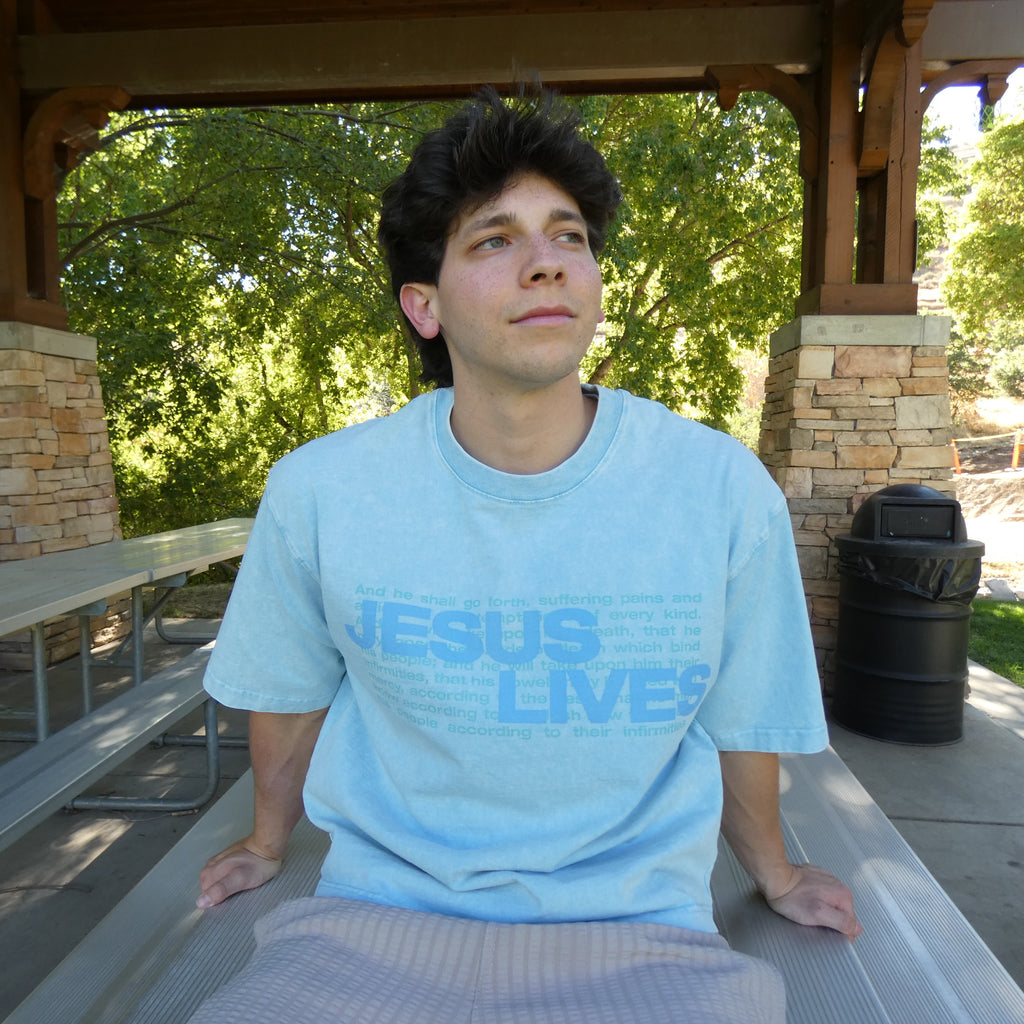 Jesus Lives Boxy Tee - Sky