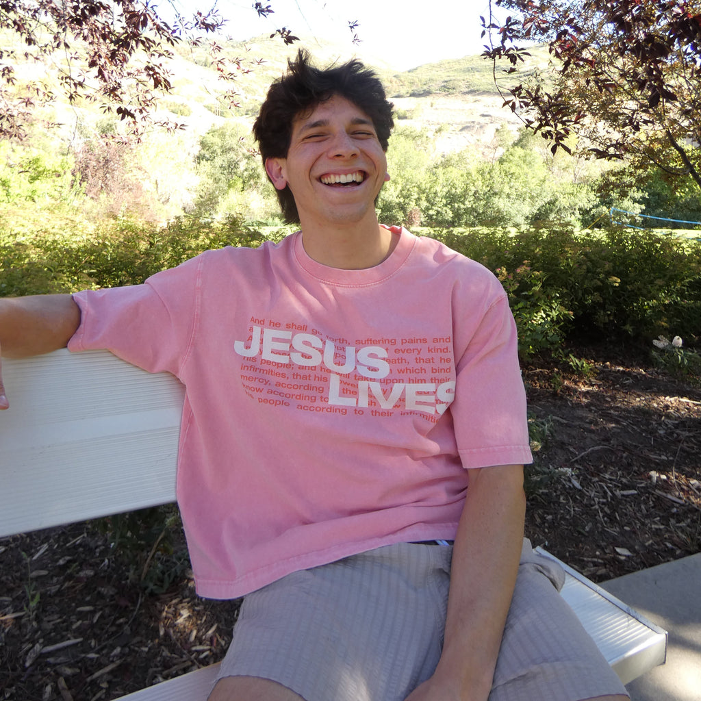 Jesus Lives Boxy Tee - Salmon