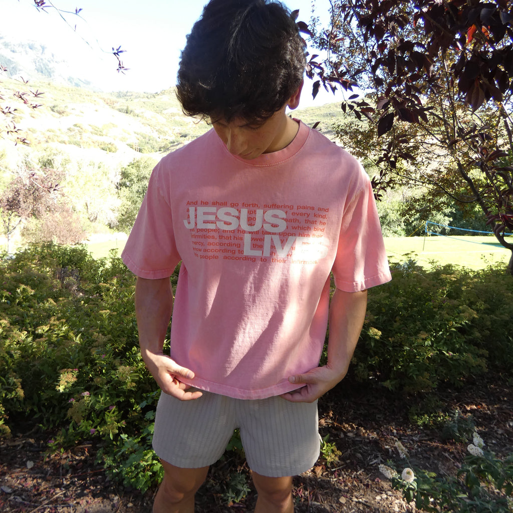Jesus Lives Boxy Tee - Salmon
