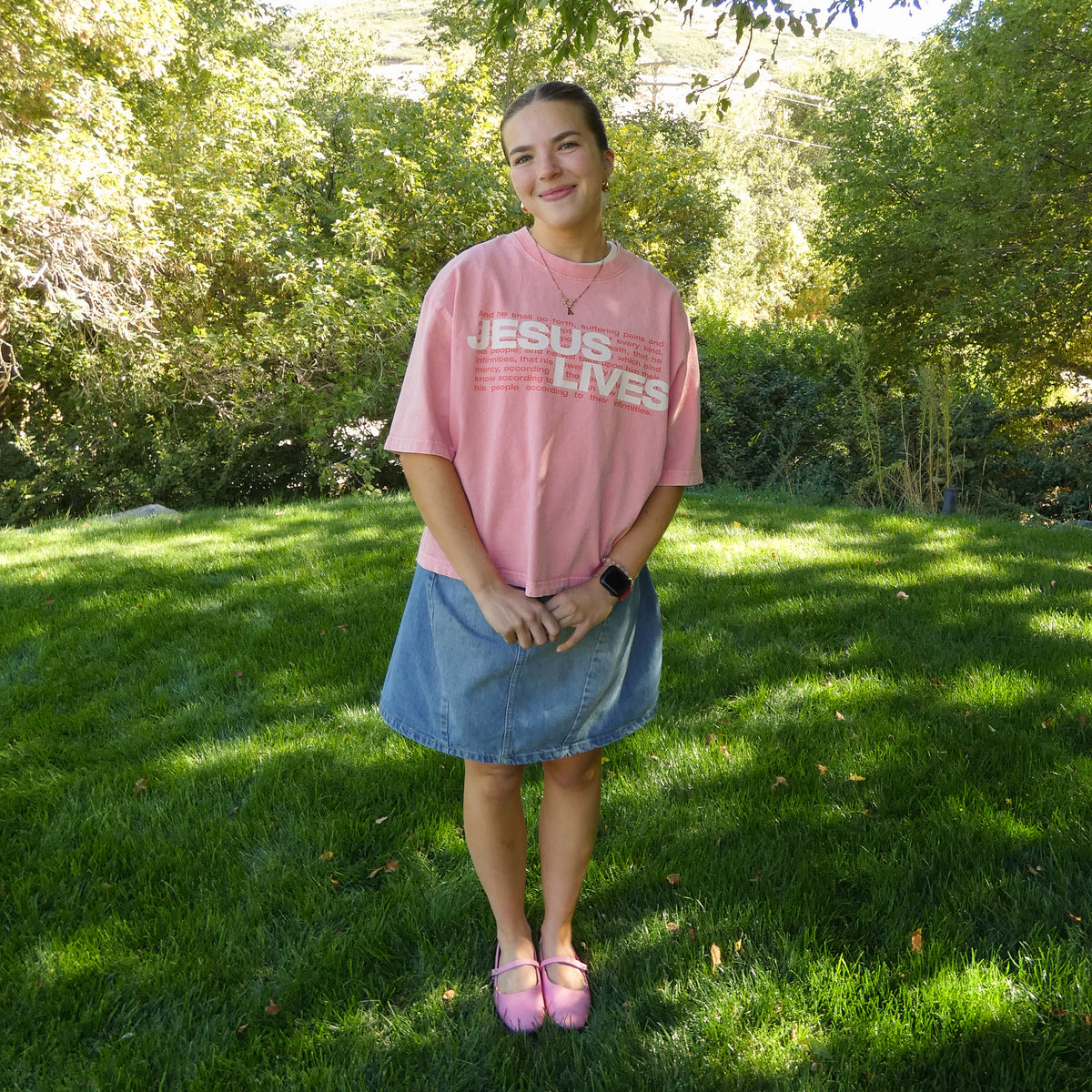 Jesus Lives Boxy Tee - Salmon